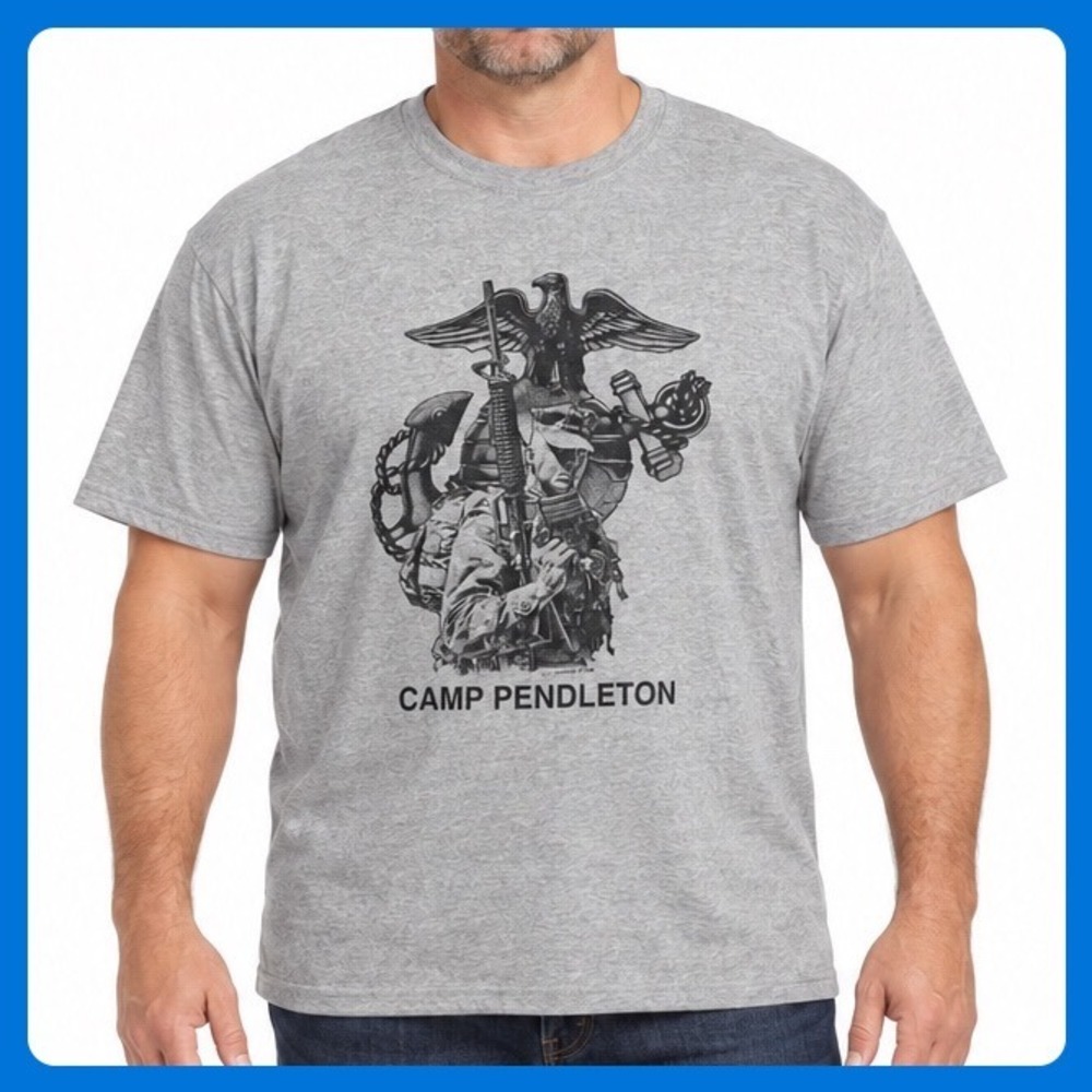 Soffe Camp Pendleton T-Shirt Men XXL Gray USMC Military Dick Kramer 1996 Vintage